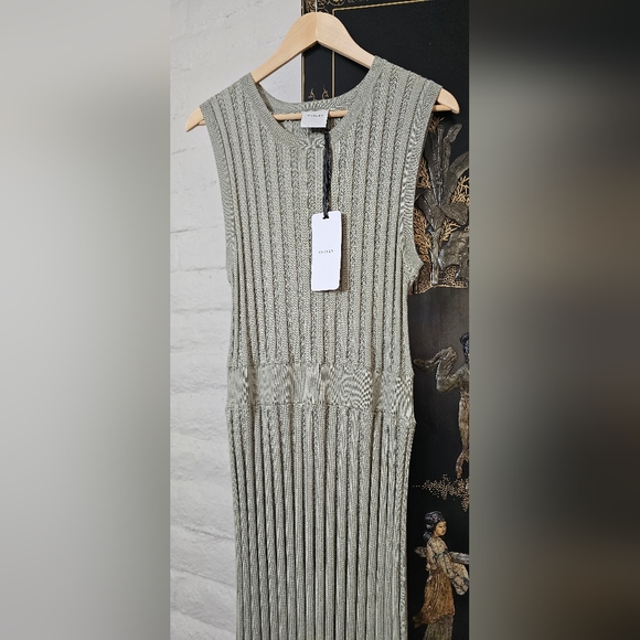 Anthropologie VARLEY Florian Knit Midi Dress NWT Sz L Sage Green Pointelle Knit - Picture 10 of 13